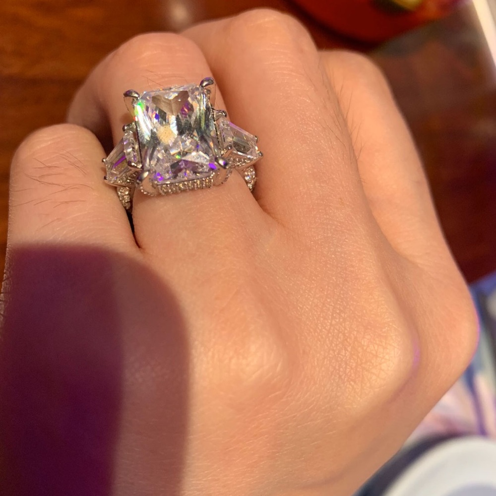Italo Radiant Cut Unique Engagement Ring Eternity Ring 925 Sterling Silver - Picture 8 of 13
